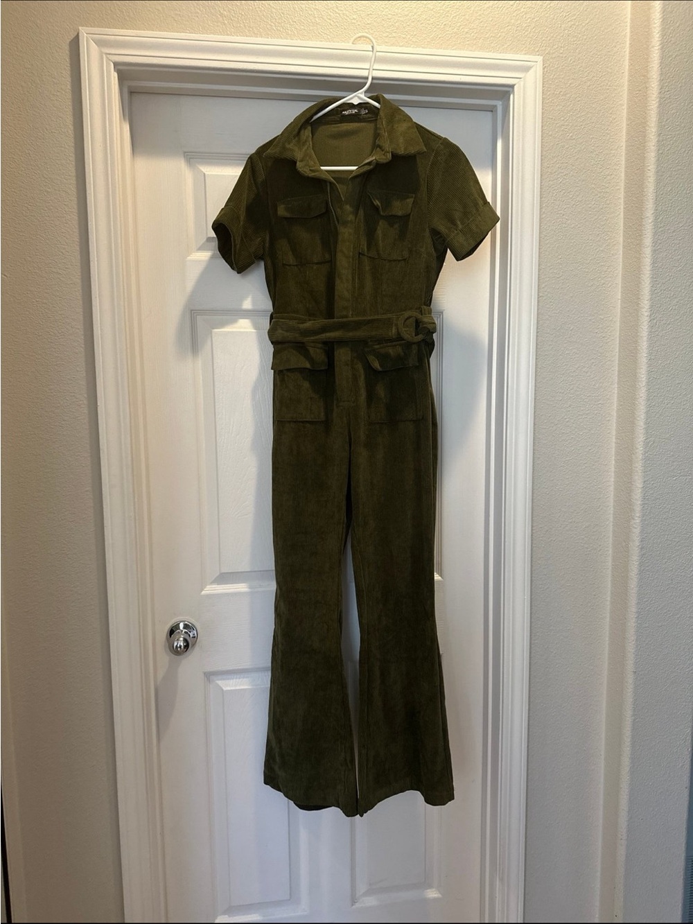 Nasty Gal Olive Utility Short-Sleeve Jumpsuit with Belt